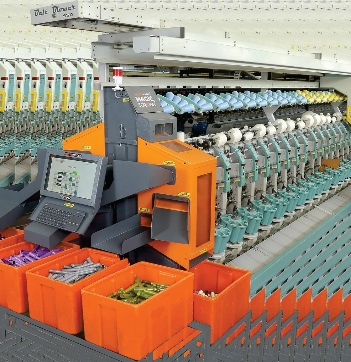 Sortlink Magic bobbin sorter running on an autoconer at a spinning mill